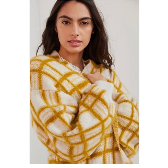 Final Price NWT Anthropologie Windowpane Knit Open Cardigan Coatigan one size - Picture 2 of 13